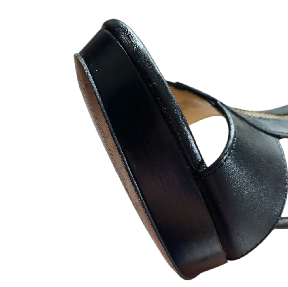 Michael Kors Berkley Lock Black Leather Platform Sandal Heels with Box - Picture 14 of 15